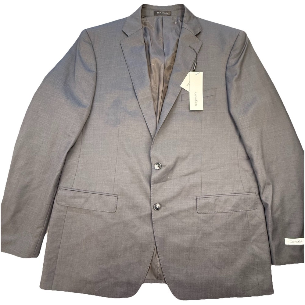 NEW Calvin Klein Men's Slim Fit 100% Wool Suit Jacket Gray Size 48L Long Flawβ
